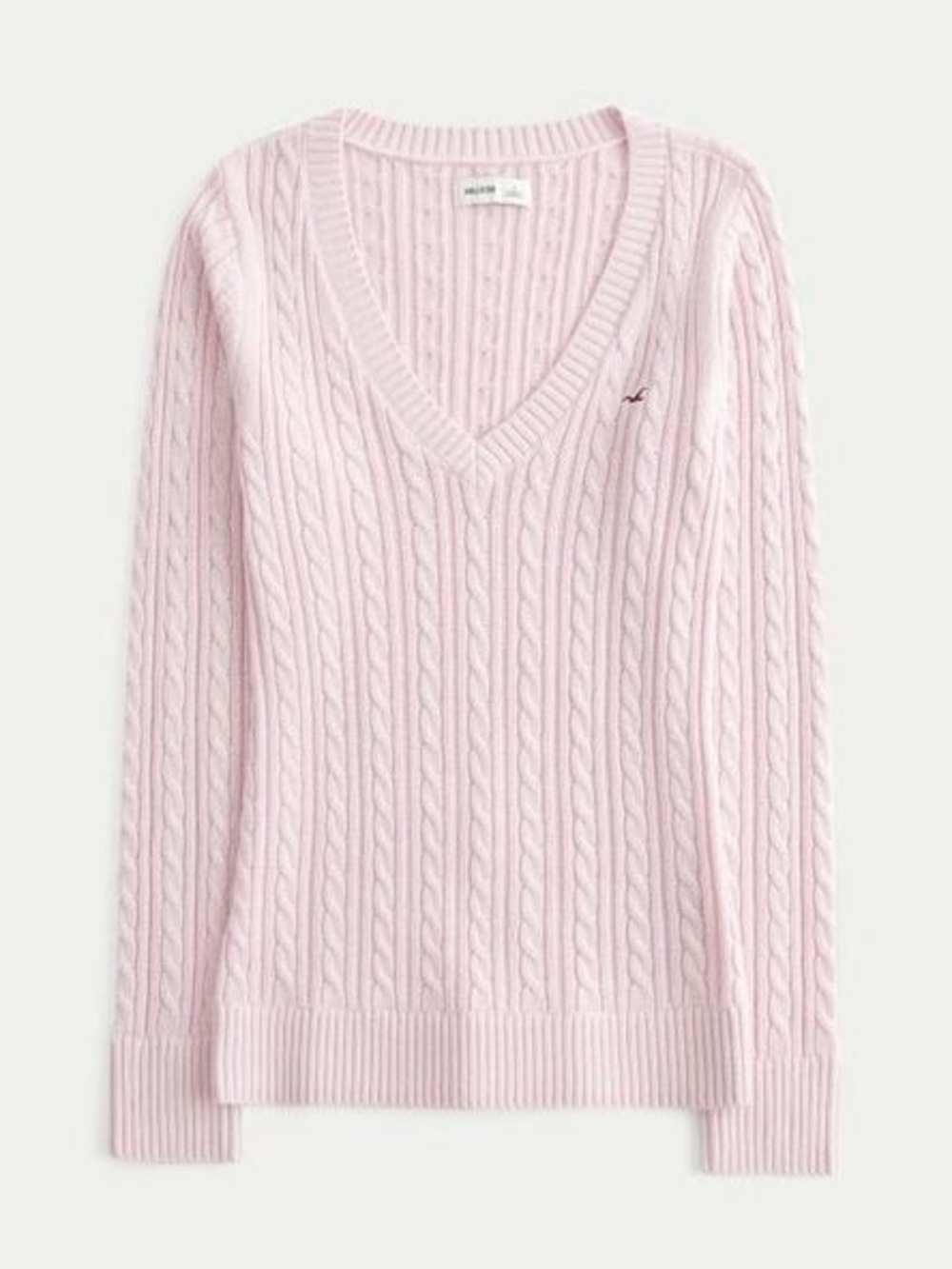 Hollister Light Pink Cable-Knit V-Neck Sweater LIKE NEW SIZE L